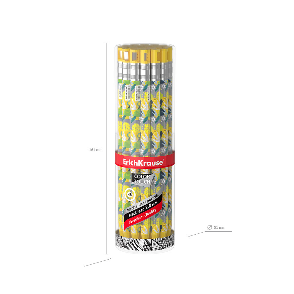 Карандаш механический ErichKrause ColorTouch® Lime 2.0 мм, с точилкой, НВ (в тубусе по 24 шт.)