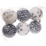Набор шаров 8 см «Снежное сияние» (в наборе 6 шт), Графит/Белый