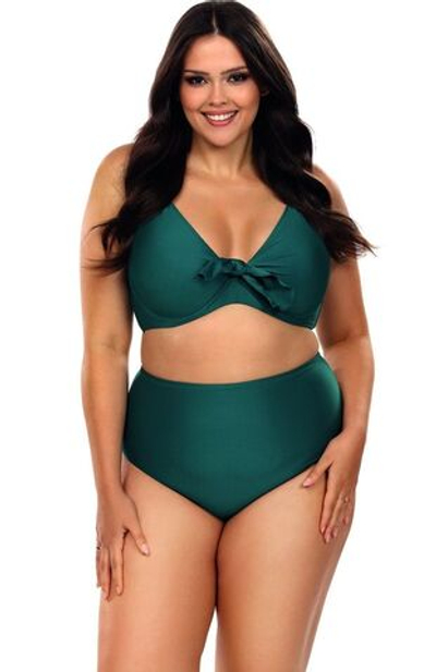 Раздельный купальник plus size: мягкий лиф и трусики-слипы (Размер: 80D/40) (Цвет: изумрудный)