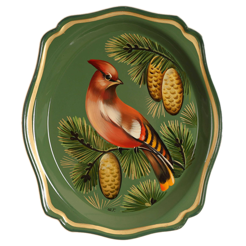 Жостовский поднос декоративный, размер 20х17 см (A3), металлический