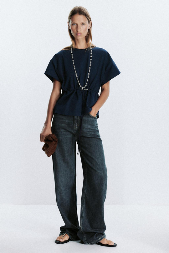 ZARA ФУТБОЛКА ИЗ ПЛОТНОГО ХЛОПКА, СИНИЙ