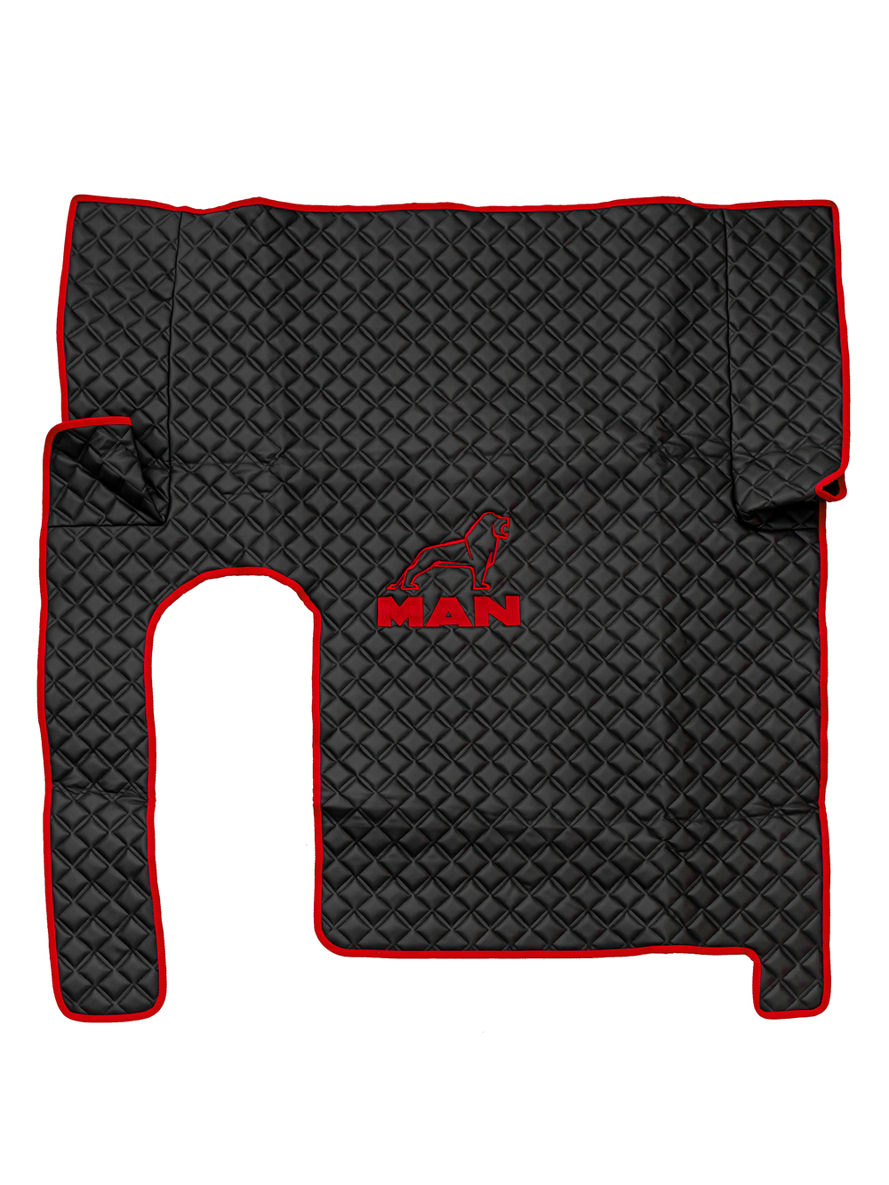 Ковры MAN TGX с 1-м ящиком (механика) (экокожа, черный, красный кант, красная вышивка)
