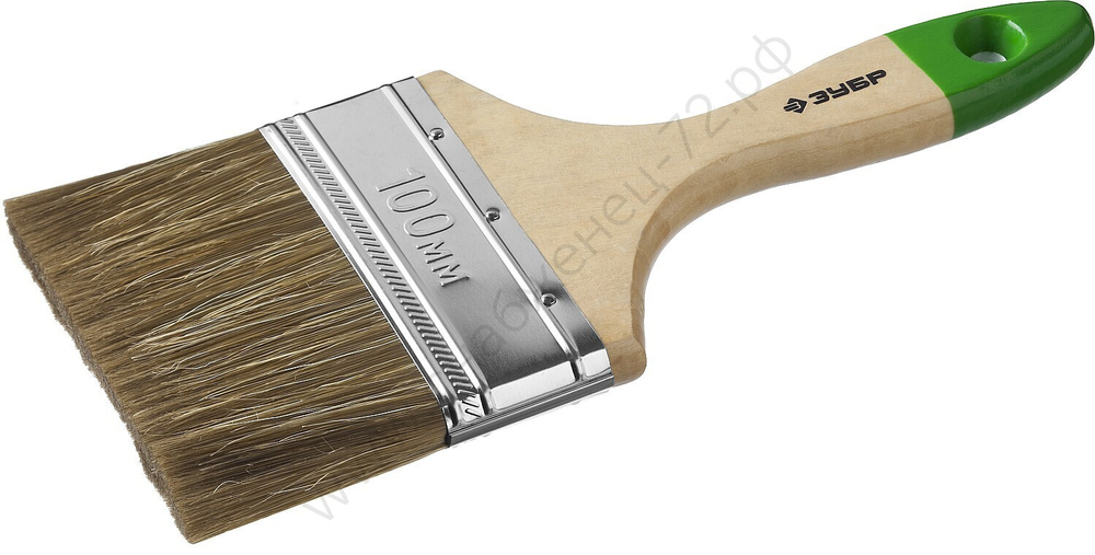 ЗУБР Лазурь 100 мм, 4'' светлая смешанная щетина, деревянная ручка, Плоская кисть, МАСТЕР (4-01009-100)