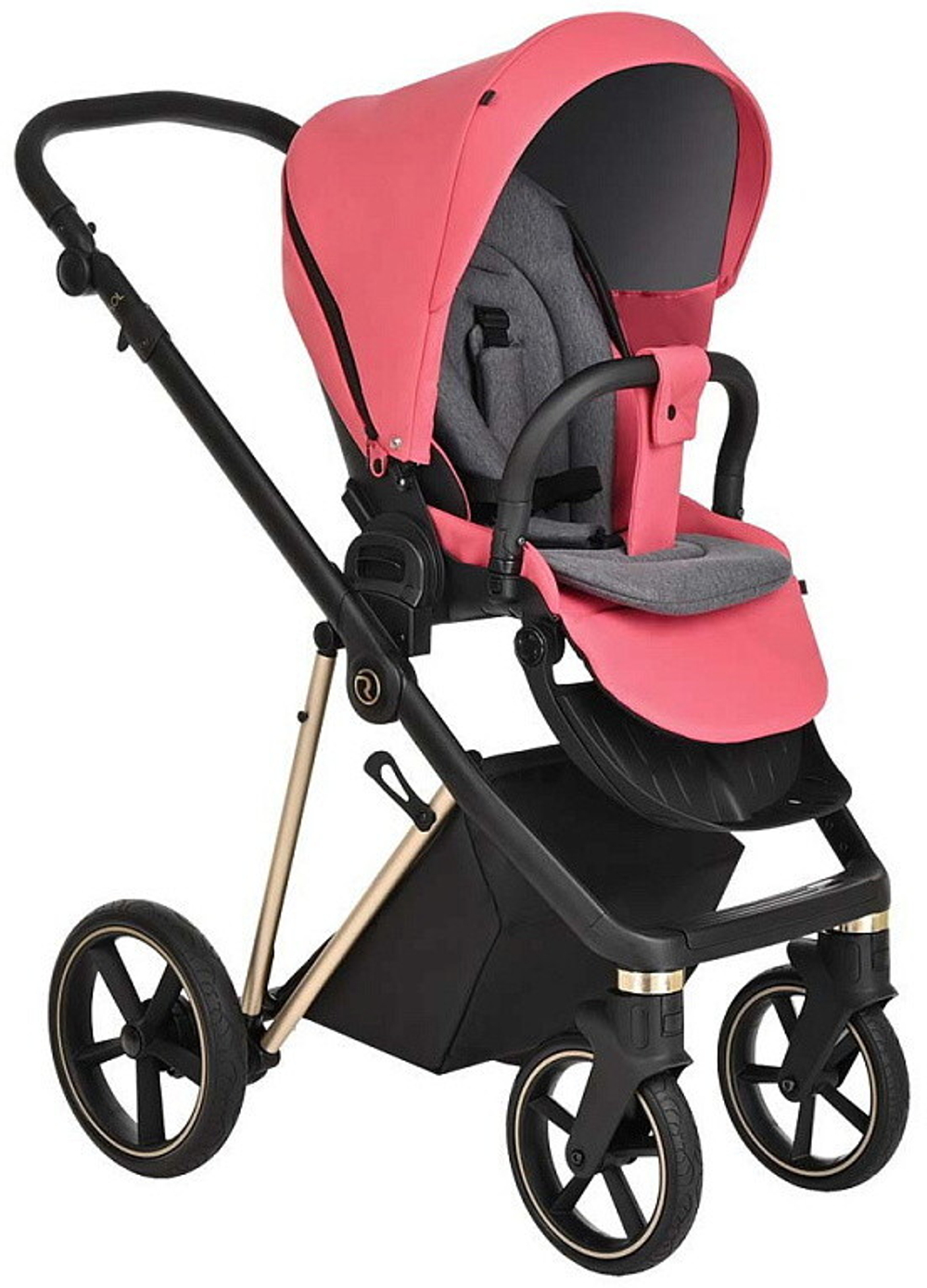Детская коляска Roan Sol Luxury 3 в 1 с автокреслом Tutis Elo Lux Black RSL/4040 Viva Magenta/Gold
