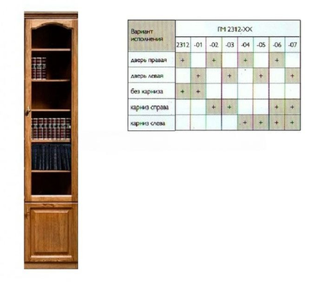 КУПАВА Шкаф для книг ГМ 2312 карниз спереди, петли справа /дуб (P-43)