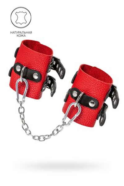 Красно-черные мягкие наручники с двумя ремешками с люверсами (Цвет: красный)