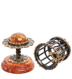 Народные промыслы AM-1259 Фигурка «Птичка в клетке» (латунь, янтарь)