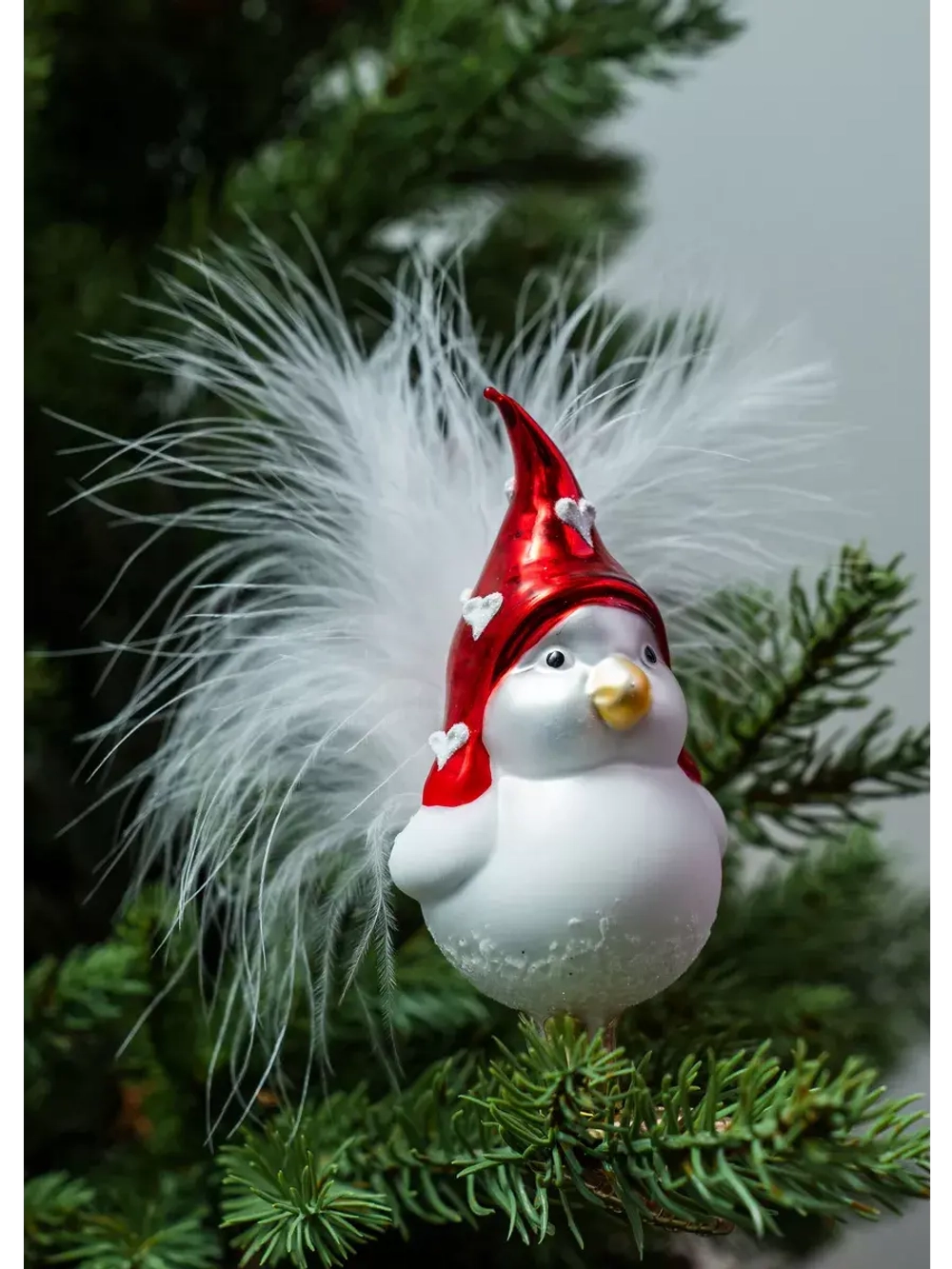 Елочная игрушка Птичка Н10 см, перья, стекло