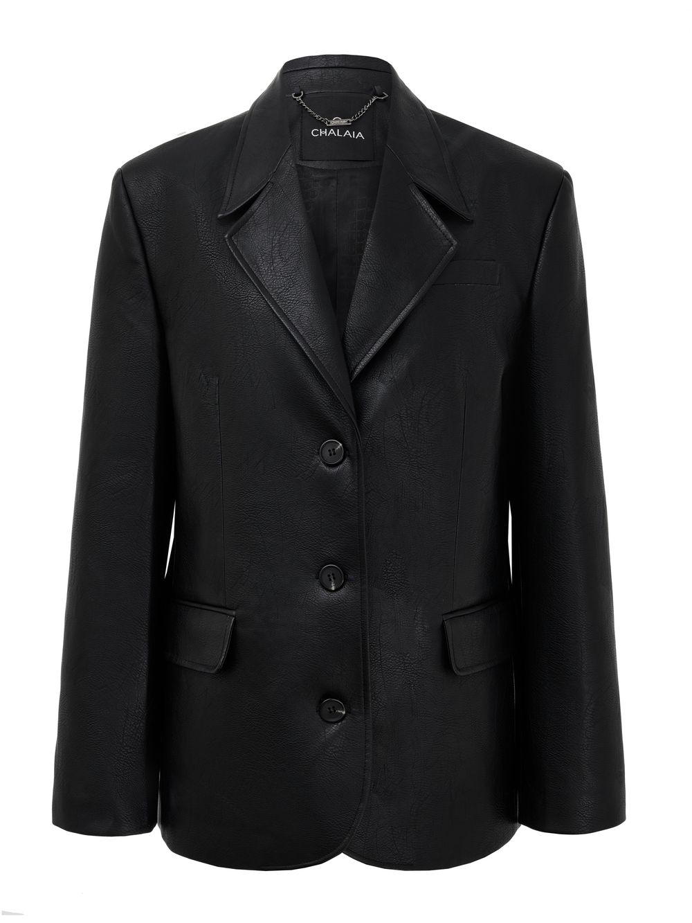 Жакет однобортный из экокожи черный