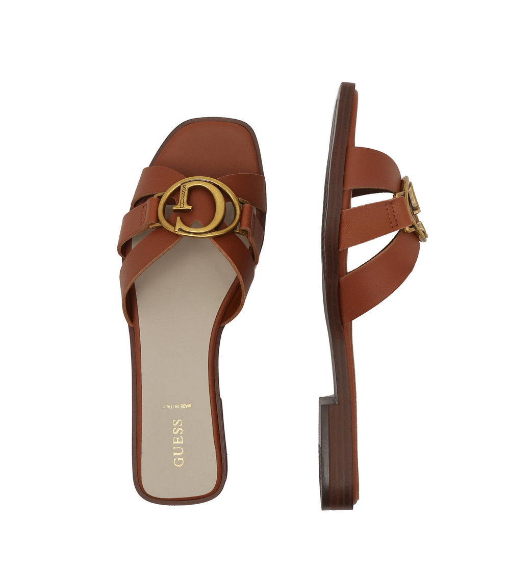 Шлепанцы кожаные symo Guess - коричневый(FL6SYM LEA19)