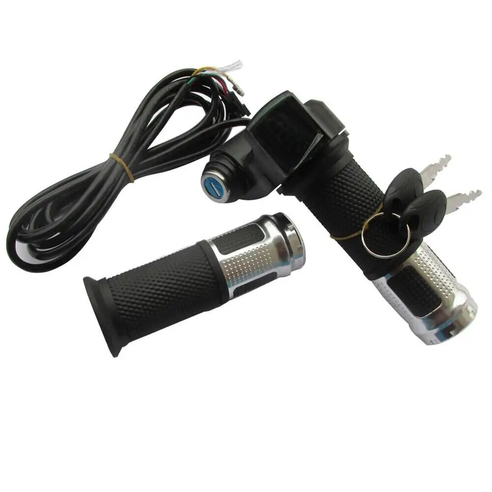 Ручка газа с вольтметром и замком зажигания (кабель 2 метра) серебряная