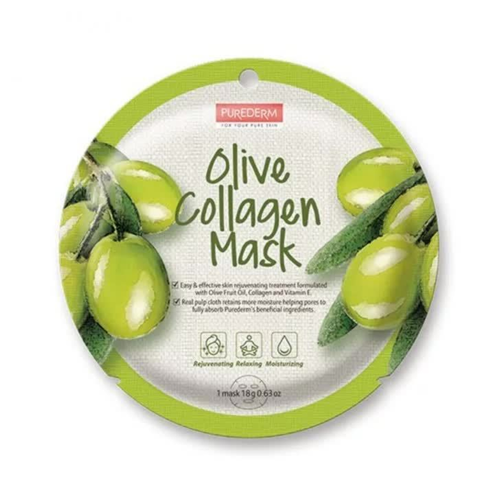 Маска для лица Purederm Olive Collagen Mask тканевая с оливой и коллагеном (круглая) 18 г