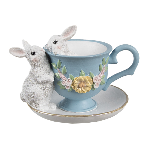 Декор "Кролики с голубой чашкой" 13x16x12см