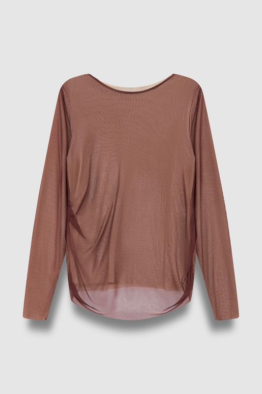Лонгслив из сетки, бежево-коричневый