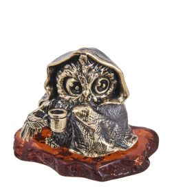 Народные промыслы AM-4021 Фигурка «Птица Сова Мерзляка» (латунь, янтарь)