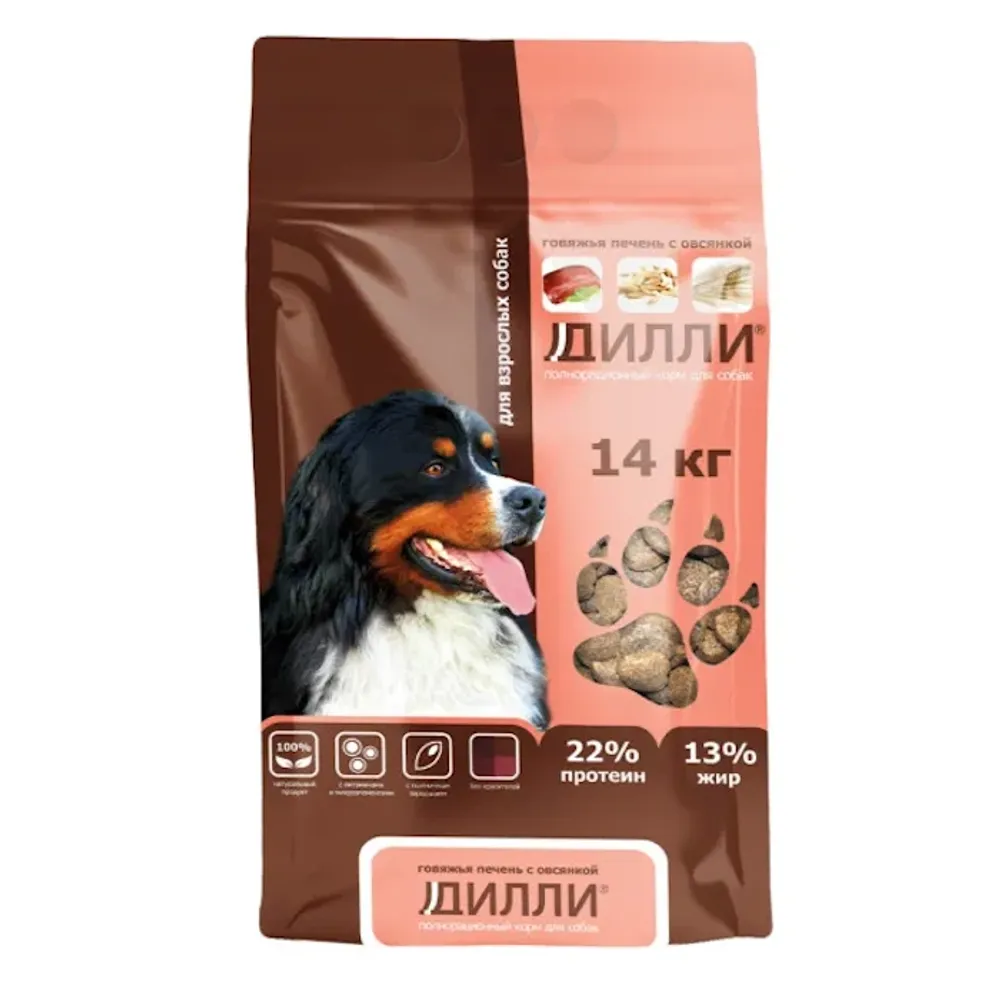 Сухой корм Дилли для взрослых собак "Говяжья печень с овсянкой"