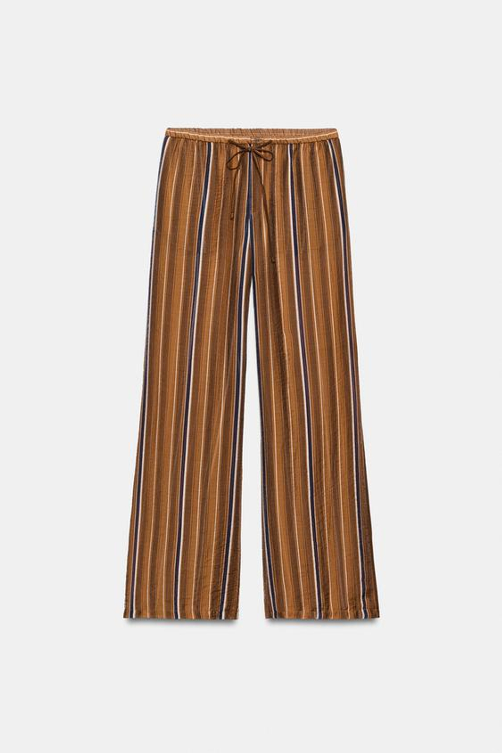 ZARA БРЮКИ В ПОЛОСКУ В ПИЖАМНОМ СТИЛЕ — ZW COLLECTION, КАРАМЕЛЬНЫЙ