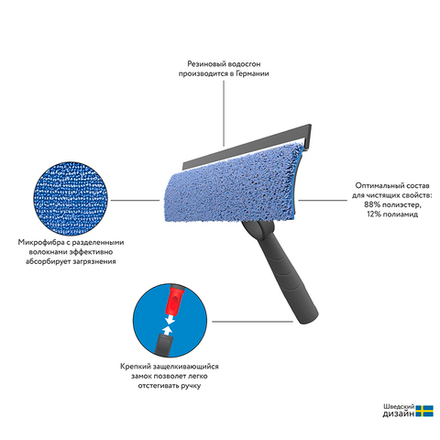 Насадка для мытья стекол и зеркал со сменной тряпкой из микрофибры