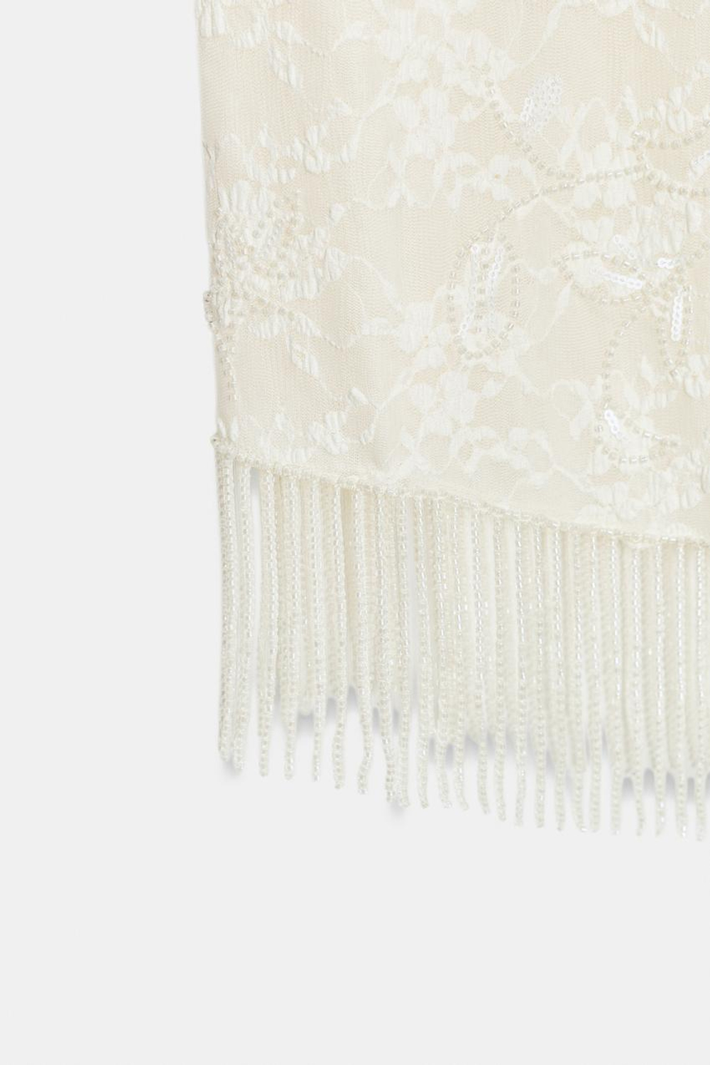 ZARA ТОП С КРУЖЕВОМ И БУСИНАМИ, ЭКРЮ