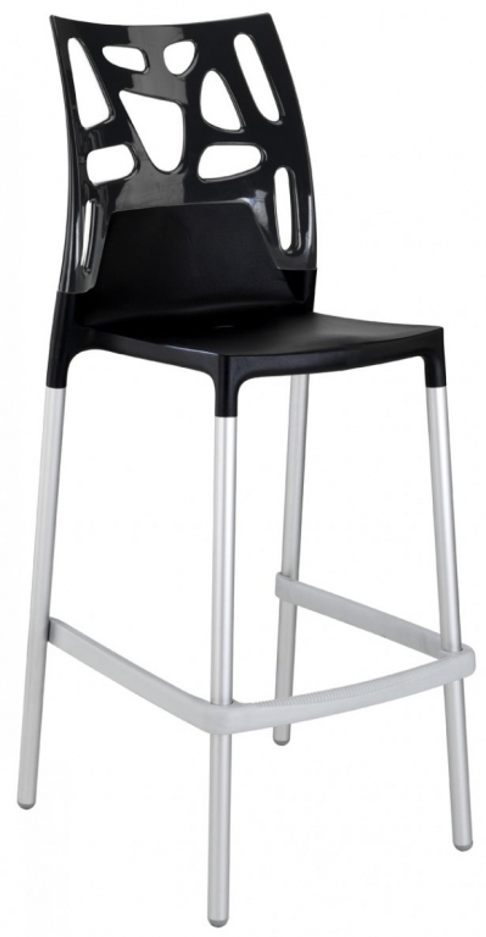 Стул пластиковый барный Papatya Ego-Rock Bar, сатинированный алюминий, черный матовый