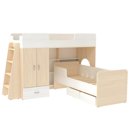 Двухъярусная кровать КарИВи Легенда 3.11  Дуб Молочный Белое Дерево