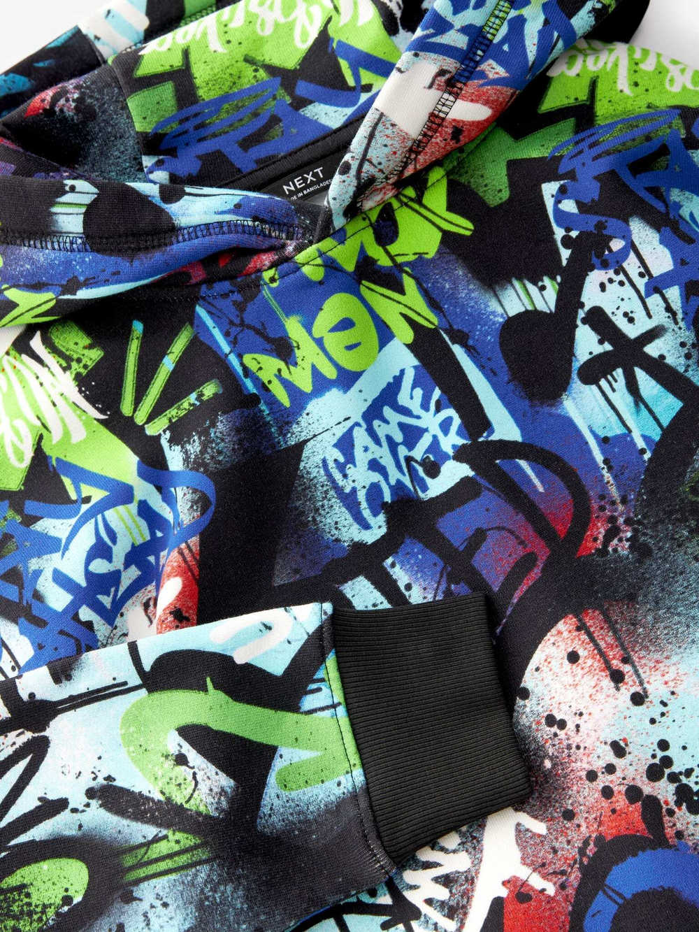 Толстовка с капюшоном для мальчика Next 784-391, Черный, Ярко-зеленый, Синий