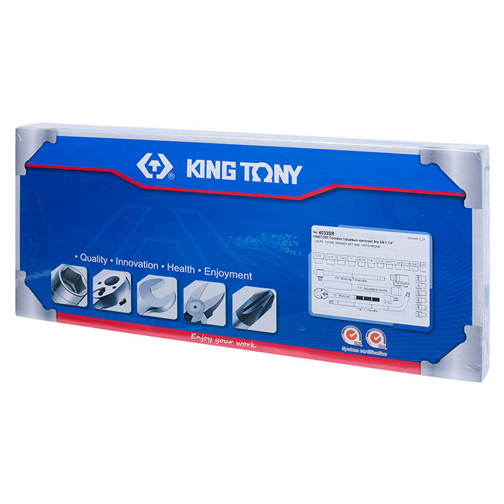 KING TONY (4033SR) Набор торцевых головок с принадлежностями 1/2", 12-гранные, 5/16"-1&1/4", 24 предмета