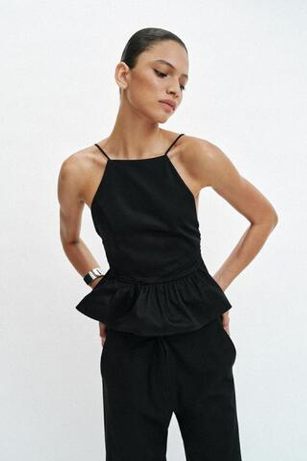 ZARA ТОП С ГОРЛОВИНОЙ ХАЛТЕР И БАСКОЙ, ЧЕРНЫЙ