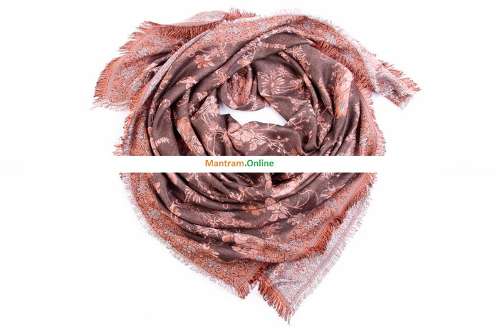 Платок материал Вискоза двухсторонний Цветы цвет коричневый оранжевый 110х110 см.