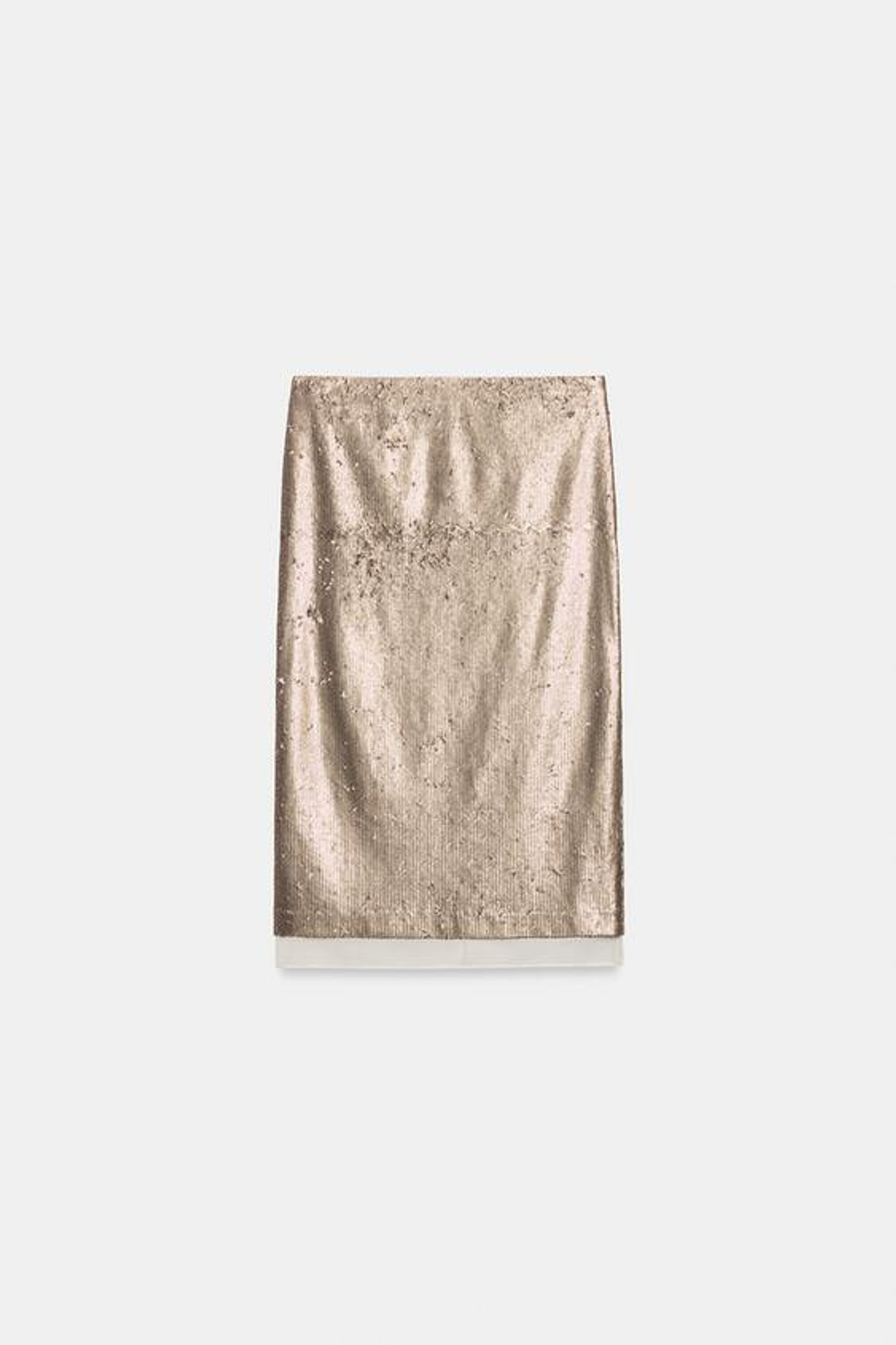ZARA ЮБКА МИДИ С ПАЙЕТКАМИ — ZW COLLECTION, БЕЖЕВЫЙ