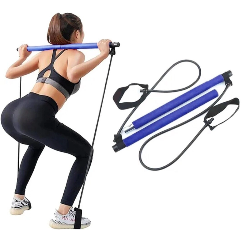 Гимнастическая палка с эспандерами «Пилатес», синий