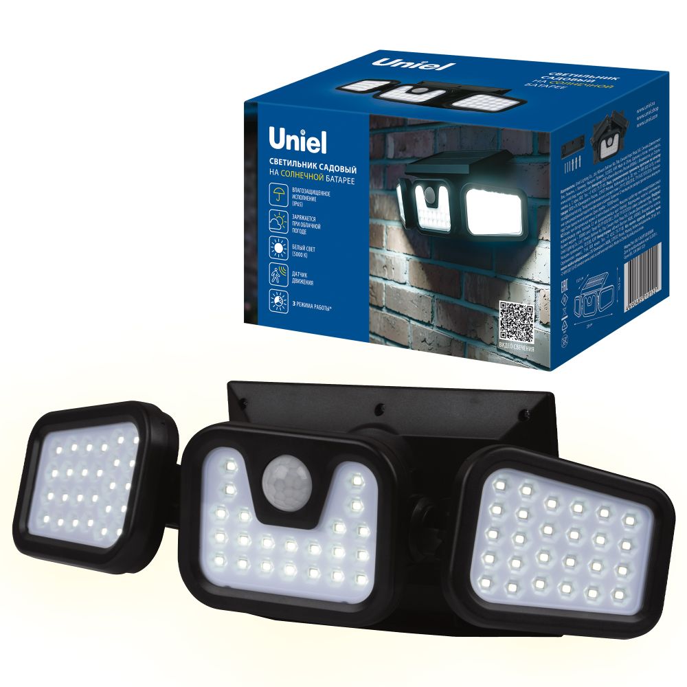 USL-F-263-PT120 SENSOR Садовый светильник на солнечной батарее с датчиком движения. 74 светодиода. Белый свет. 1x18650 Li-Io аккумулятор в-к. IP44. TM Uniel