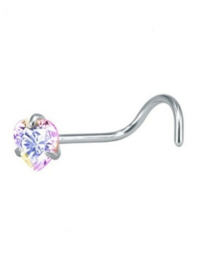 Пирсинг носа. Нострила изогнутая с цветным кристаллом "Сердце" 3 мм. Медицинская сталь. 1шт