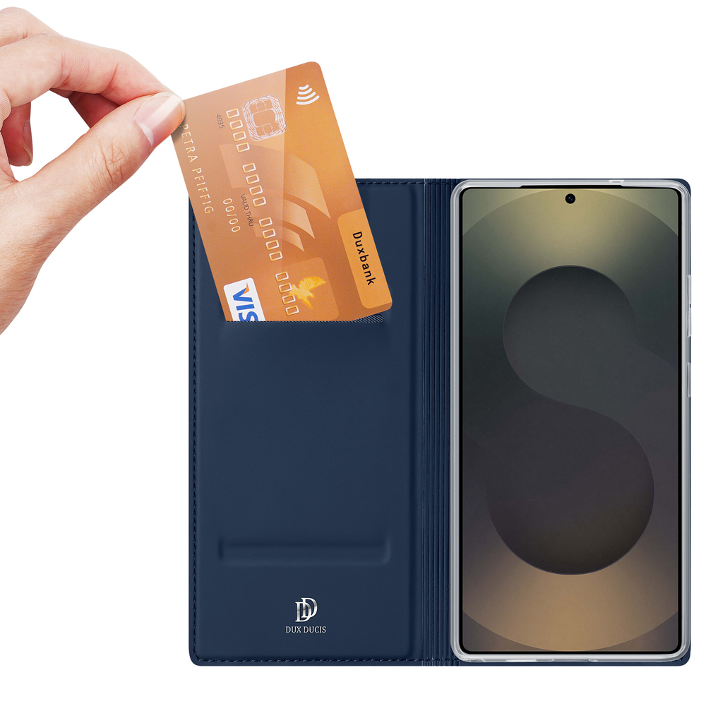 Чехол книжка из PU кожи синего цвета от Dux Ducis для Samsung Galaxy S25 Ultra, серия Skin Pro Series Case