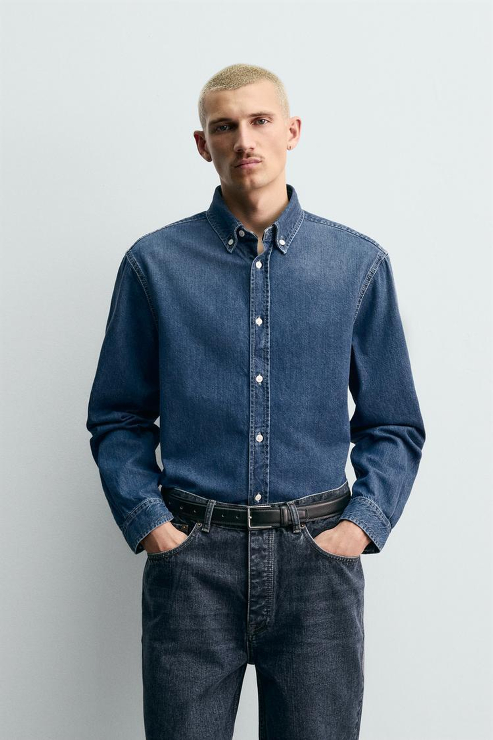 ZARA ДЖИНСОВАЯ РУБАШКА, ВЫЦВЕТШИЙ СИНИЙ