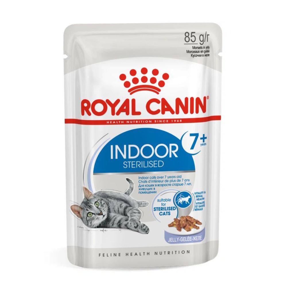 Пауч Royal Canin Indoor Sterilized 7+ для кошек в возрасте от 7 до 12 лет, живущих в помещении, небольшие кусочки в желе Пауч Royal Canin Indoor Sterilized 7+ для кошек в возрасте от 7 до 12 лет, живущих в помещении, небольшие кусочки в желе