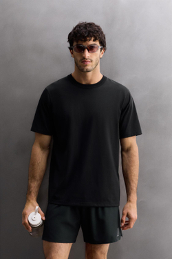 ZARA СПОРТИВНАЯ ФУТБОЛКА СВОБОДНОГО КРОЯ, ЧЕРНЫЙ