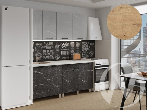 Кухня Мэйбл 1.8м (корпус белый/мрамор лайт; мрамор дарк) 38мм дуб бунратти