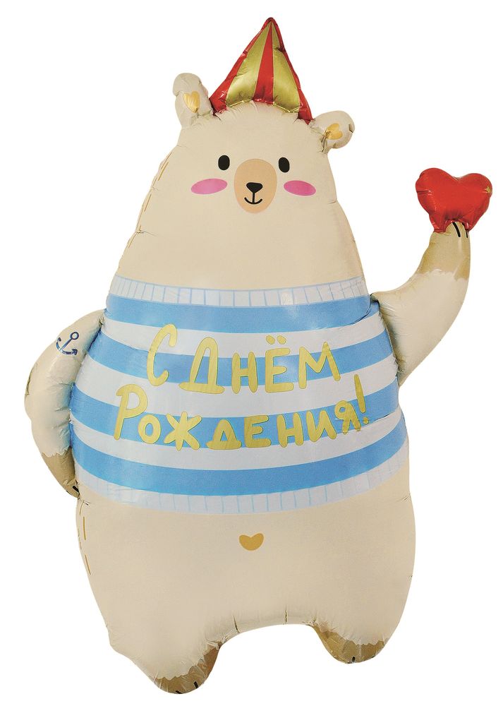 К Шар (31''/79 см) Фигура, Мишка с сердечком, Сатин (БГ-)