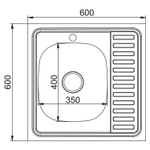 Мойка 60х60 (0,6) лев вып 3 1/2 MIXLINE 16см  с сифоном ДЕКОР