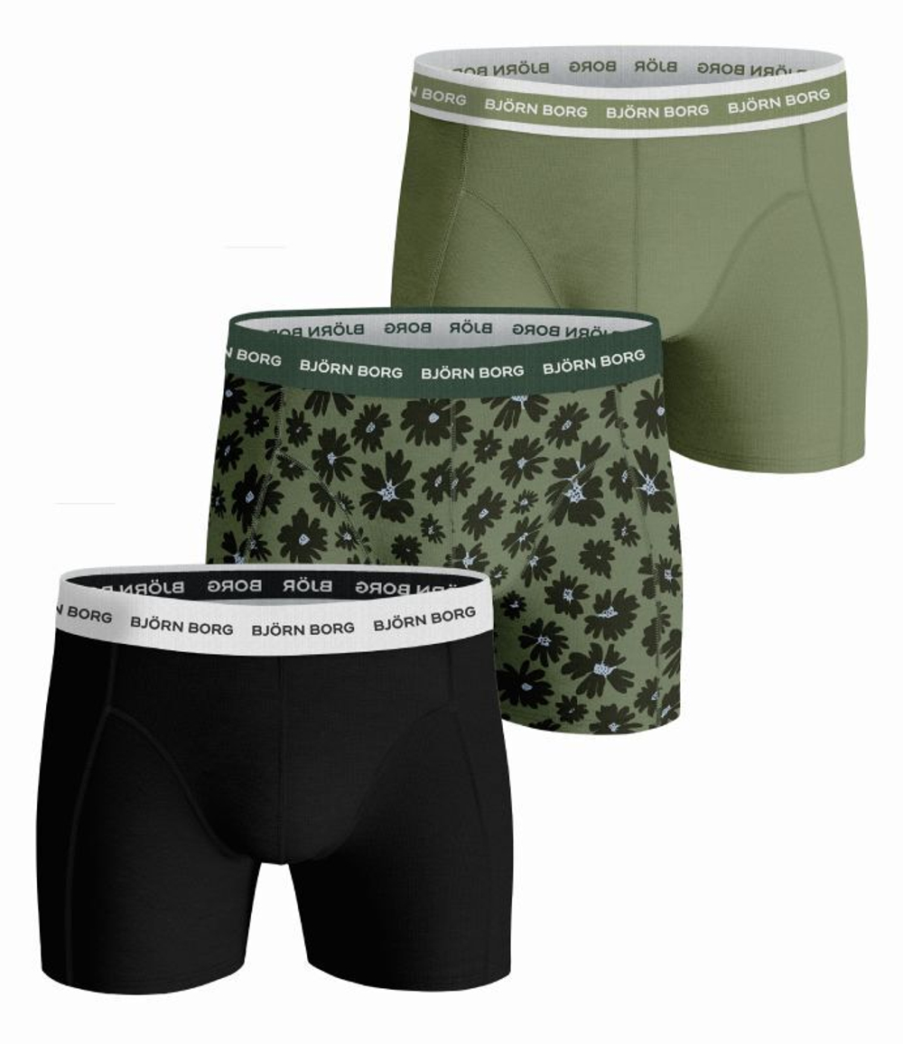 Мужские спортивные боксеры Björn Borg Shorts Sammy BB Fourflower 3P - oil green