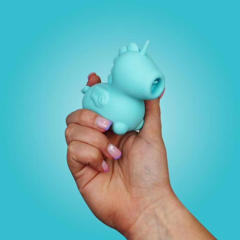 Голубой вибромассажер Unihorn Mount’n Peak с подвижным язычком (Цвет: голубой)