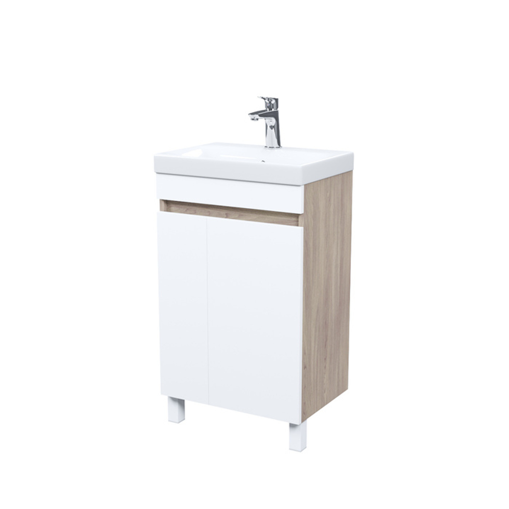 Тумба с умывальником напольная с дверцами IDDIS Zodiac, 50 см, белая/под дерево, ZOD5ADFi95K