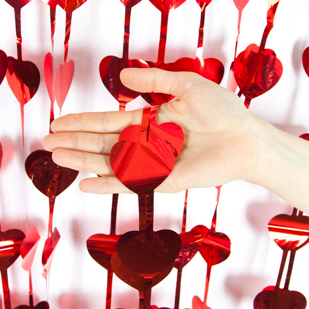 Занавес фольг красный Сердца 1х2м