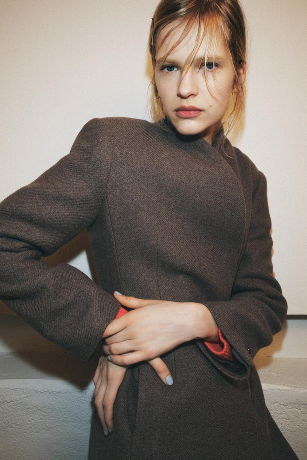 ZARA ПАЛЬТО ИЗ ШЕРСТИ — ZW COLLECTION LIMITED EDITION, СЕРОВАТО-КОРИЧНЕВЫЙ