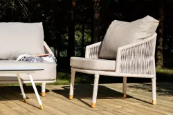 "Верона" лаунж-зона 5-местная плетеная из роупа (веревки), каркас алюминиевый белый, роуп бежевый