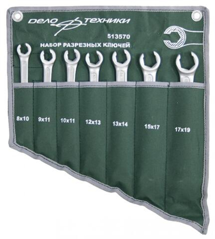 Набор ключей разрезных 7шт. (8х10, 9х11, 10х11, 12х13, 15х17, 17х19) тетрон. сумка