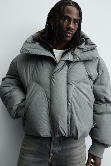 ZARA СТЕГАНАЯ КУРТКА BOXY FIT, КАМЕННО-СЕРЫЙ