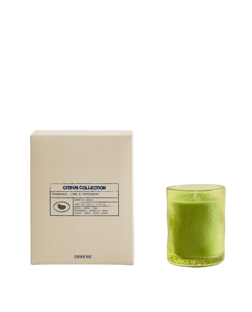 Zara Home Свеча ароматическая LIME & PEPPERMINT 155 г, растительный воск, аромат цитрусово-мятный свежий