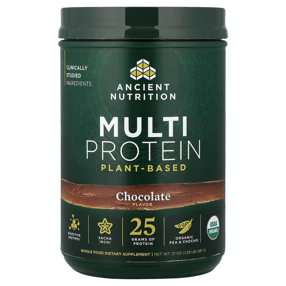 Ancient Nutrition, мультипротеин, растительный, со вкусом шоколада, 587 г